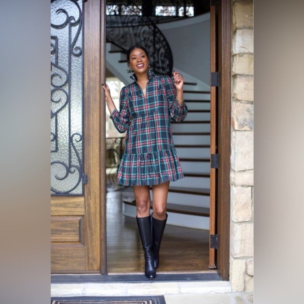 Tuckernuck Palmerston Tartan Plaid Drop Waist Long Sleeve Mini Dress Size XS - Picture 1 of 16